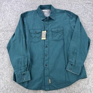Wrangler Retro Shirt Mens 2XL Green Premium Western Modern Fit Snap Front Casual